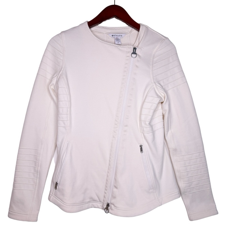 ATHLETA Dual Front Zip Up Moto Jacket Size Small in Magnolia White